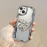 Love Heart Rhinestone Bracket Mirror Case for iPhone