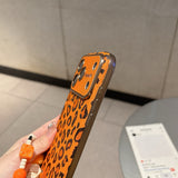 Lanyard Creative Orange-Background Leopard Print Case For iPhone