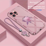 Lanyard Snow Rose Tempered Glass Case for iPhone