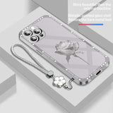 Ice Rose Glass Case With Lanyard for iPhone