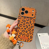 Lanyard Creative Orange-Background Leopard Print Case For iPhone