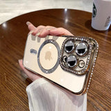 Pink diamond-edged anti-fall case for iPhone