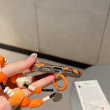 Lanyard Creative Orange-Background Leopard Print Case For iPhone