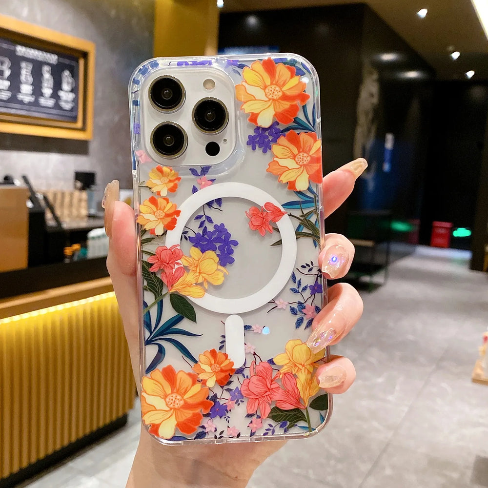 Retro Flower Magnetic Case For iPhone