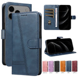 Flip Wallet Card Slot Line Leather Case For iPhone