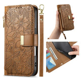Zipper Flip Leather Wallet Wrist Strap Case for iPhone