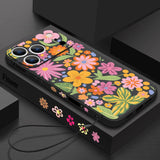 Cute Cartoon Flower Pattern Lanyard Case For iPhone