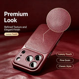 Burgundy Faux Leather Matte Shockproof  Case For iPhone