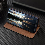 Genuine Leather Magnetic Cowhide Grid Wallet Case for Samsung