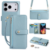 Zipper Flap Crossbody Leather Wallet Case for iPhone