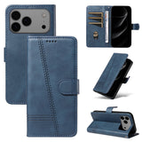 Flip Wallet Card Slot Line Leather Case For iPhone