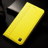 Genuine Leather Magnetic Cowhide Grid Wallet Case for Samsung