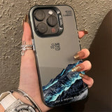 Snow Mountain Landscape Electroplate Silver Case For iPhone
