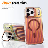 Luxury Glass Lens Kickstand Stripes Magnetic Case For iPhone