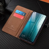 Genuine Leather Magnetic Cowhide Grid Wallet Case for Samsung