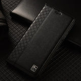 Genuine Leather Magnetic Cowhide Grid Wallet Case for Samsung