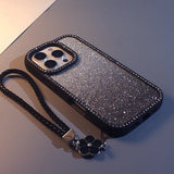 Double-sided Rhinestone Gradient Glitter Lanyard Case for iPhone