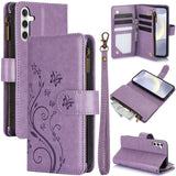 Card Slots Stand Flip Zipper Leather Wallet Phone Case For Samsung