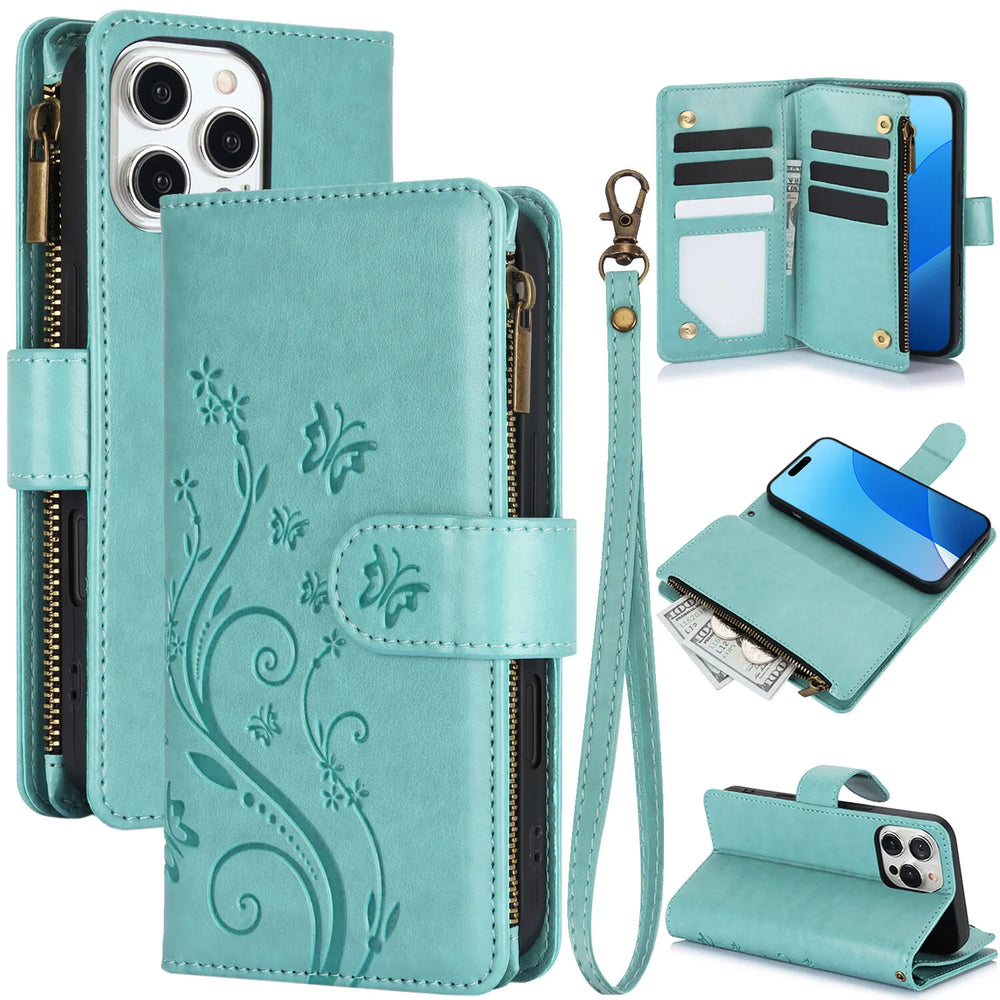 Leather Zipper Wallet Case For iPhone