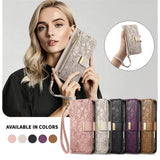 Zipper Flip Leather Wallet Wrist Strap Case for iPhone