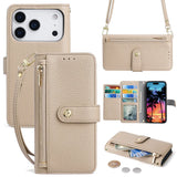 Zipper Flap Crossbody Leather Wallet Case for iPhone