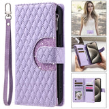 Long Lanyard Zipper Flip Leather Wallet Case for iPhone