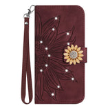 3D Glitter  Sunflower Leather Wallet Flip Case for iPhone