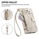 Zipper Flip Leather Wallet Wrist Strap Case for iPhone