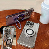 Glitter Plating Lens Protection Magnetic Holder Case for iPhone