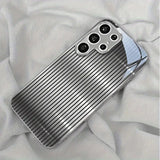 Silver Vertical Striped Electroplated Glass Case for Samsung