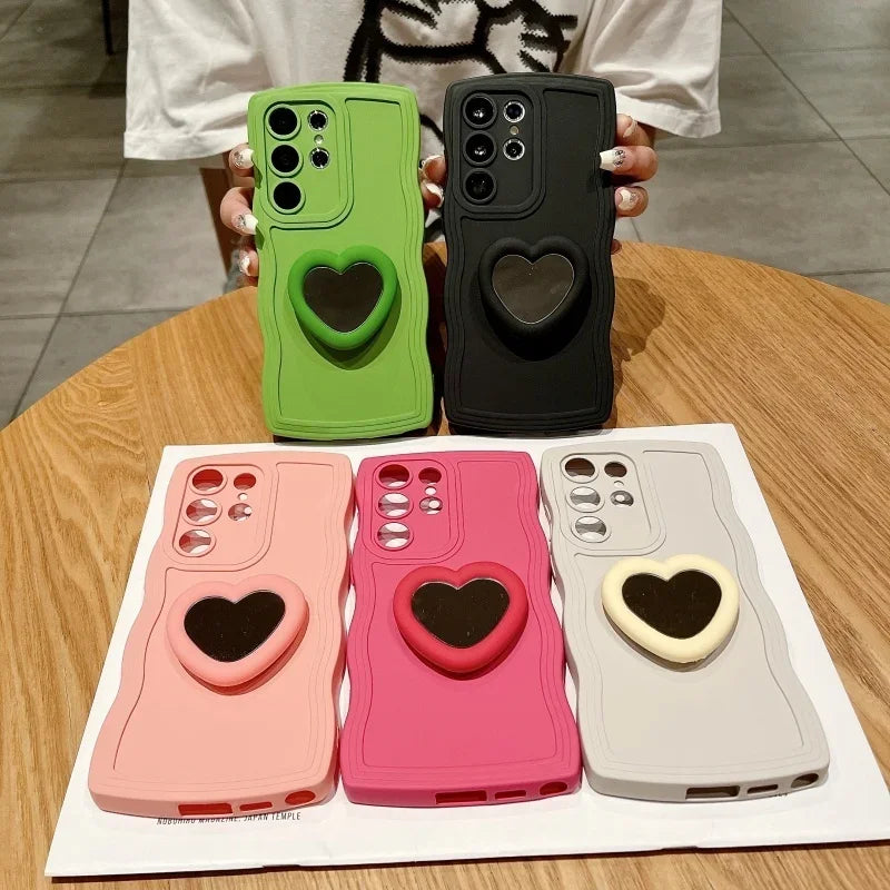 Mirror Love Heart Bracket Case For Samsung