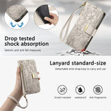Zipper Flip Leather Wallet Wrist Strap Case for iPhone