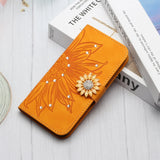 3D Glitter  Sunflower Leather Wallet Flip Case for iPhone