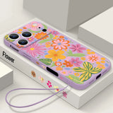 Cute Cartoon Flower Pattern Lanyard Case For iPhone