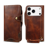 Luxury oil-waxed cowhide wallet-style leather case for iPhone