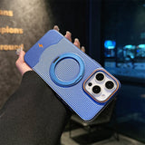 Magsafe Magnetic Stand Metallic Color Stripe Case For iPhone