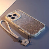 Double-sided Rhinestone Gradient Glitter Lanyard Case for iPhone