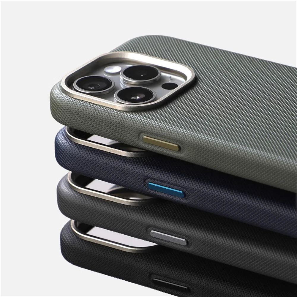 Alloy Lens Frame Particle Leather Magnetic Case For iPhone