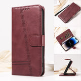 Flip Wallet Card Slot Line Leather Case For iPhone