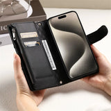 Long Lanyard Zipper Flip Leather Wallet Case for iPhone