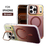Luxury Glass Lens Kickstand Stripes Magnetic Case For iPhone