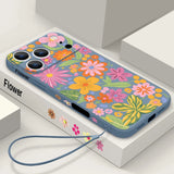 Cute Cartoon Flower Pattern Lanyard Case For iPhone