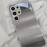 Silver Vertical Striped Electroplated Glass Case for Samsung