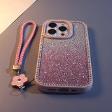 Double-sided Rhinestone Gradient Glitter Lanyard Case for iPhone