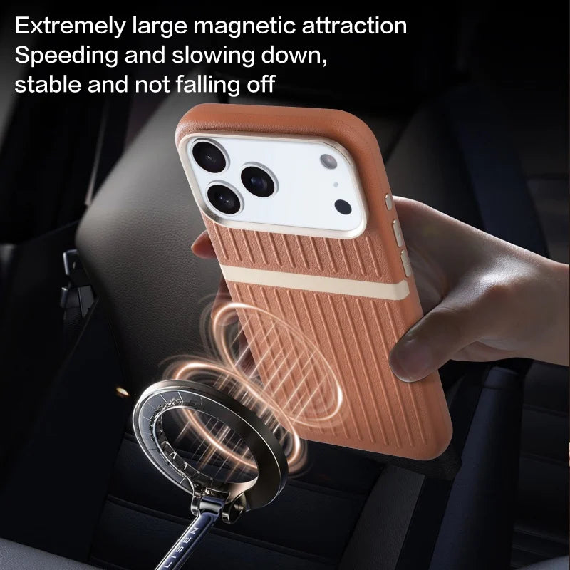 Strong Magnet Embossed Textured Leather Case For iPhone