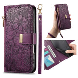 Zipper Flip Leather Wallet Wrist Strap Case for iPhone