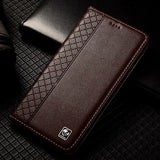 Genuine Leather Magnetic Cowhide Grid Wallet Case for Samsung