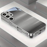 Silver Vertical Striped Electroplated Glass Case for Samsung