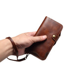 Luxury oil-waxed cowhide wallet-style leather case for iPhone