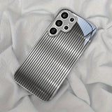 Silver Vertical Striped Electroplated Glass Case for Samsung